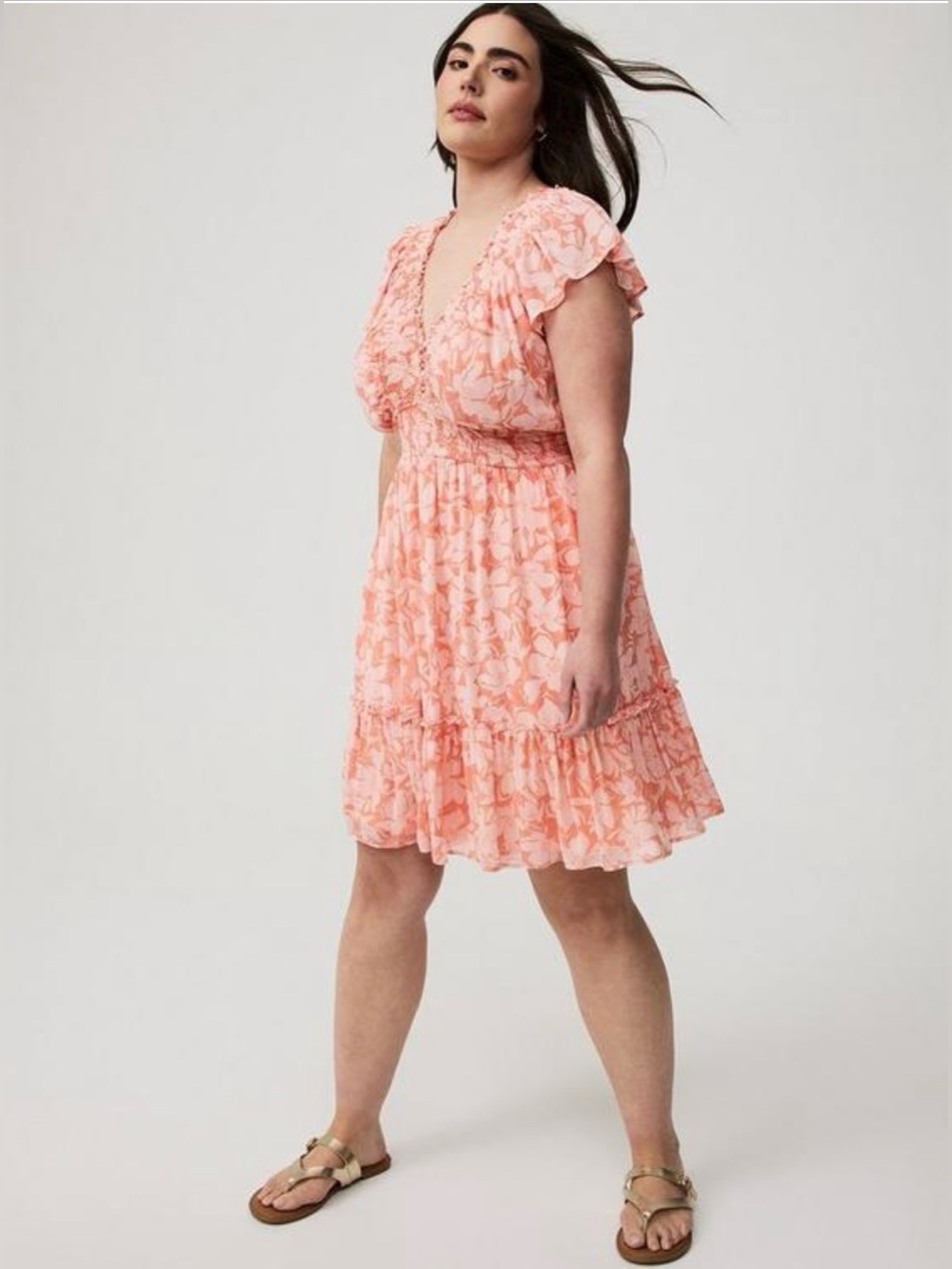 Torrid Coral and Pink Flutter Sleeve Mini Dress